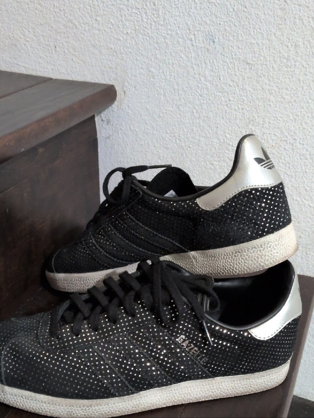 Adidas Gazelle Black And Silver Polka Dots Sneakers with Silver Heel Tab